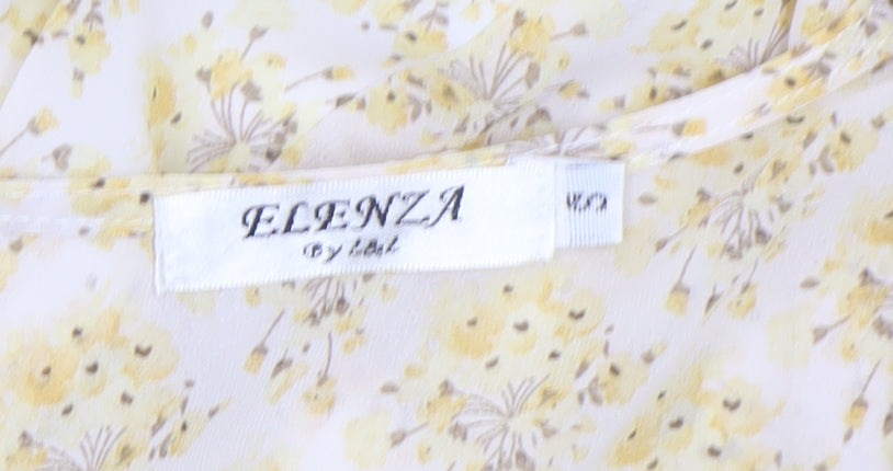 ELENZA Women’s Yellow Floral Short Puff Sleeve Bodycon Dress Size 10