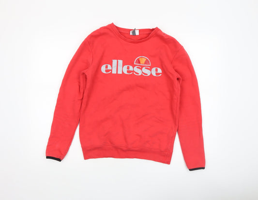 Ellesse Women Red Crew Neck Pullover Sweatshirt UK 6 Cotton Blend
