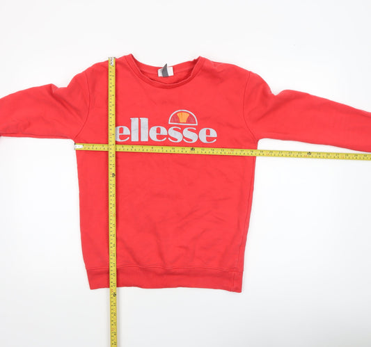 Ellesse Women Red Crew Neck Pullover Sweatshirt UK 6 Cotton Blend