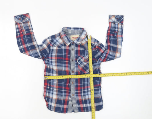 Levi's Boys Blue Check Long Sleeve Button-Up Shirt Size 6 Cotton