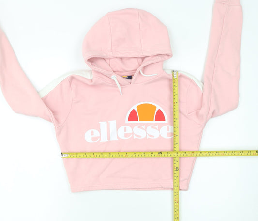 Ellesse Women's Pink Cropped Hoodie UK 6 Cotton Blend Logo