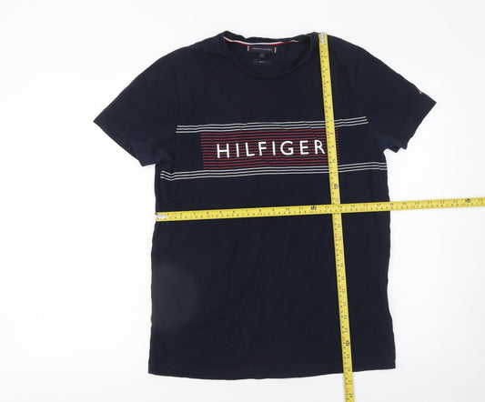 Tommy Hilfiger Men Blue Slim Fit Logo Graphic Cotton T-Shirt M