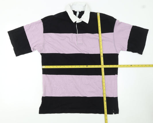 H&M Men’s Multicoloured Striped Polo Shirt M Relaxed Fit Cotton