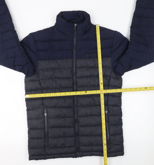 Diesel Men's Blue Puffer Jacket S Regular Fit Full Zip Winter Coat