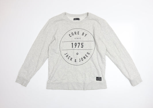 Jack & Jones Men's Grey Graphic Pullover Sweatshirt L