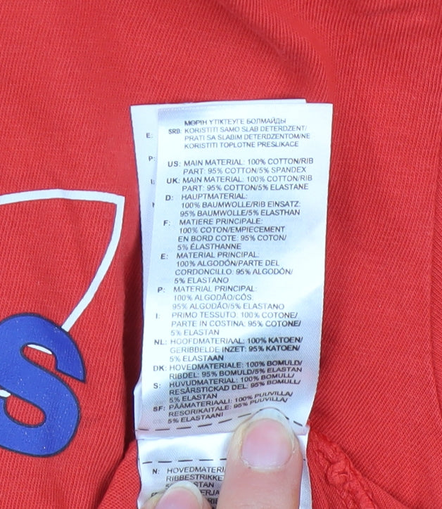 Adidas Boys Red 6-7 Years Short Sleeve Cotton Logo Sports T-Shirt