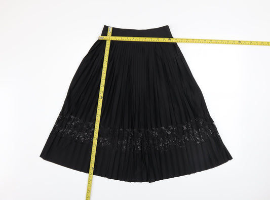 River Island Womens Black Pleated Lace Midi Skirt Size 6