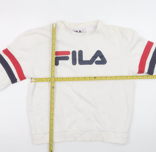FILA Men's White Pullover Sweatshirt M Logo Sportswear Crew Neck