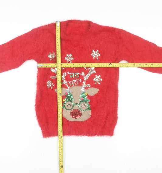 Dunnes Stores Girls Red Reindeer Sequin Christmas Jumper Age 8-9 Years