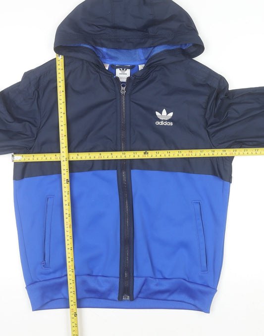 Adidas Boys Blue Full Zip Hooded Sweatshirt 12-13 Years Colourblock Logo