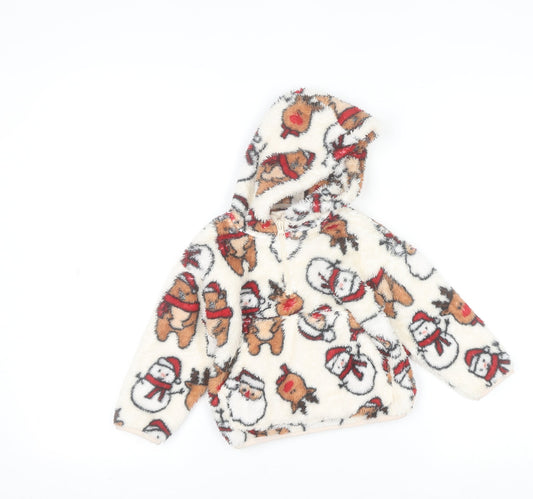 Dunnes Unisex Baby Ivory Fleece Christmas Hooded Jumper 18-24 Months