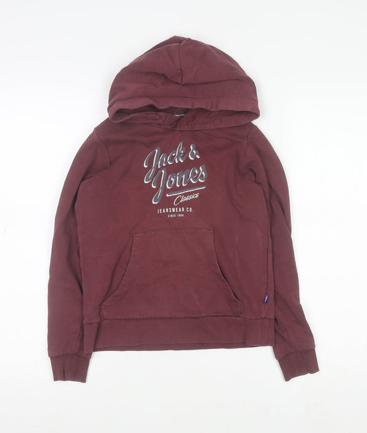 Jack & Jones Boys Burgundy Pullover Hoodie 10 Years Cotton Blend Logo Print