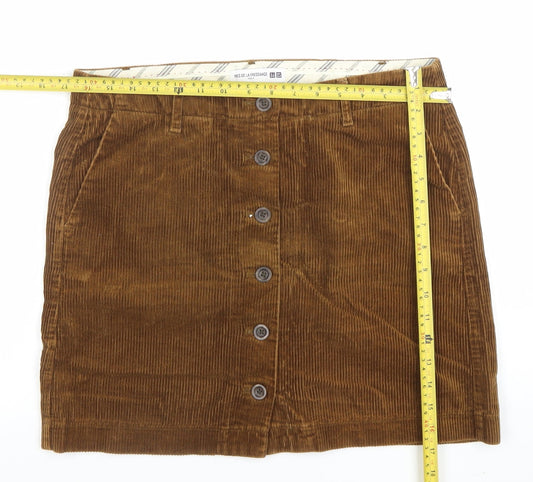 Uniqlo Women Brown Corduroy A-Line Button Skirt Size 10