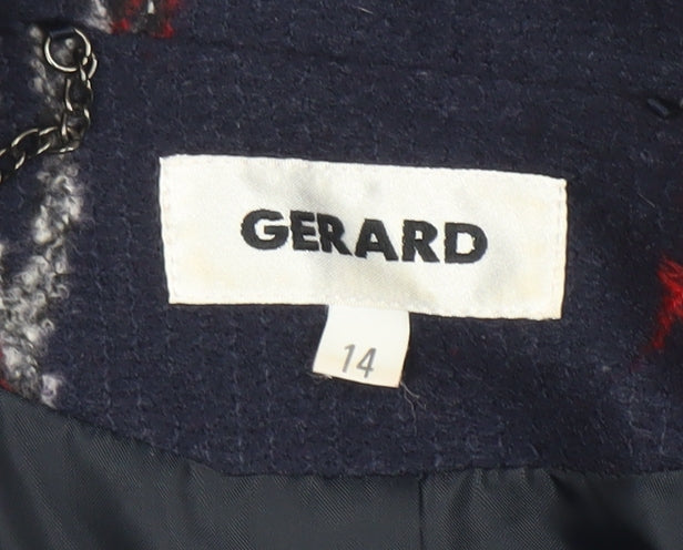 Brand and care label for Gerard Women's Blue Wool Blend Mid-Length Button Coat, size 14