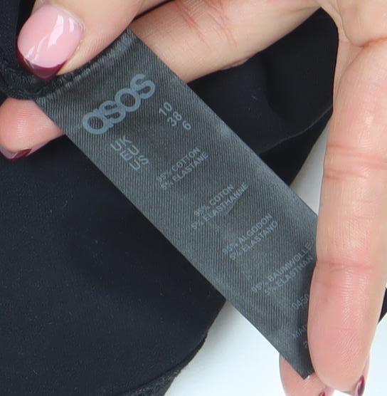 Brand and care label for ASOS Women’s Black A-Line Scallop V-Neck Knee Length Dress, size UK 10