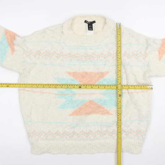 Mango Women Ivory Aztec Knit Wool Blend Pullover Jumper Size 12