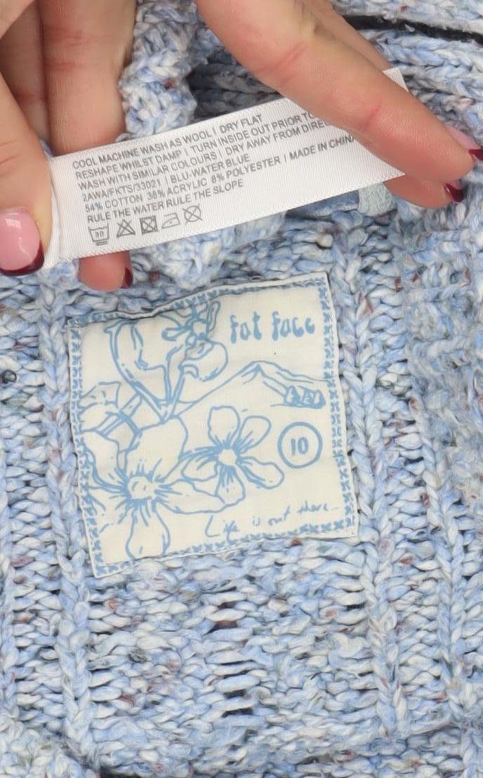 Fat Face Women's Blue Cable-Knit Wool Blend Jumper Size 10