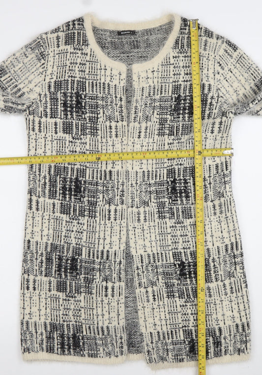 Roman Womens Grey Check Open-Knit Longline Cardigan Size 12