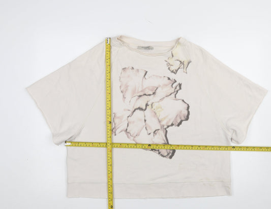 AllSaints Women's Beige Floral Pullover Sweatshirt Size S Cotton Blend