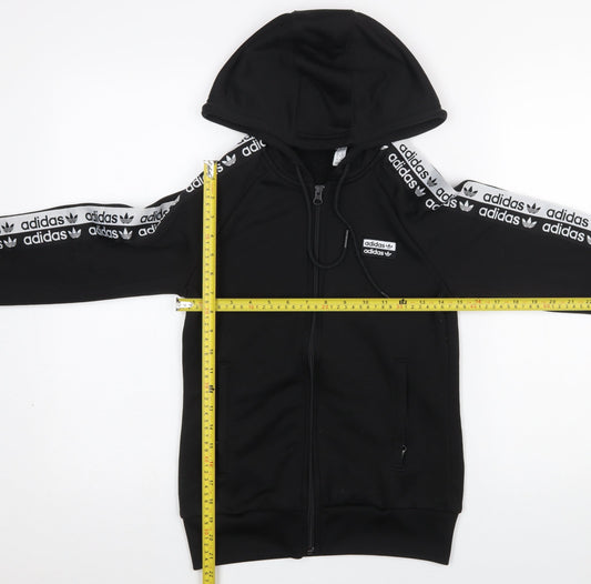 Adidas Women Black Full Zip Hoodie Size 8 Polyester Hooded