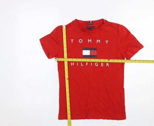 Tommy Hilfiger Boys Red Organic Cotton Logo T-Shirt Size 152
