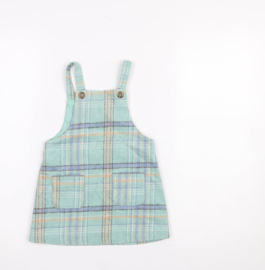 Next Girls Blue Check Pinafore Dress 2-3 Years Wool Blend Lined