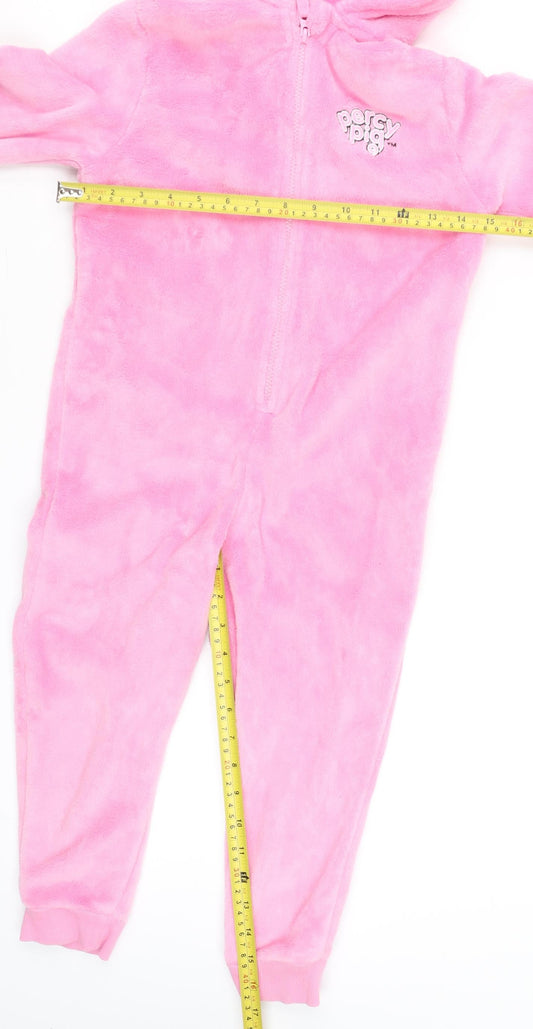 Marks and Spencer Girls Pink Percy Pig Fleece Hooded Onesie 5-6 Years
