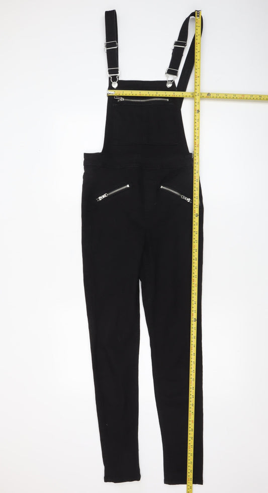 H&M Divided Women's Black Dungaree Jumpsuit UK 6 Zip Detail Skinny Fit