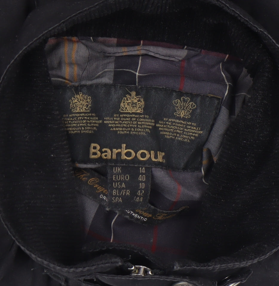Barbour Womens Black Waxed Cotton Motorcycle Jacket UK 14