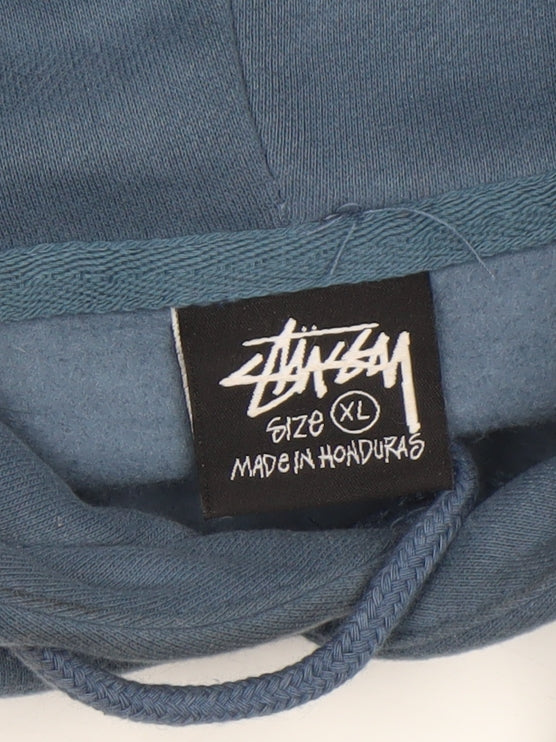 Stussy Men’s Blue Pullover Hoodie XL Fleece Graphic Print Streetwear