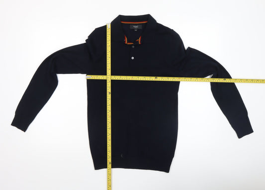 Next Men's Black Collared Henley Jumper XS Cotton Blend Knitwear