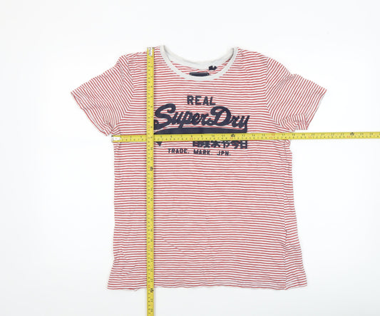 Superdry Women Red White Striped Cotton T-Shirt UK 12