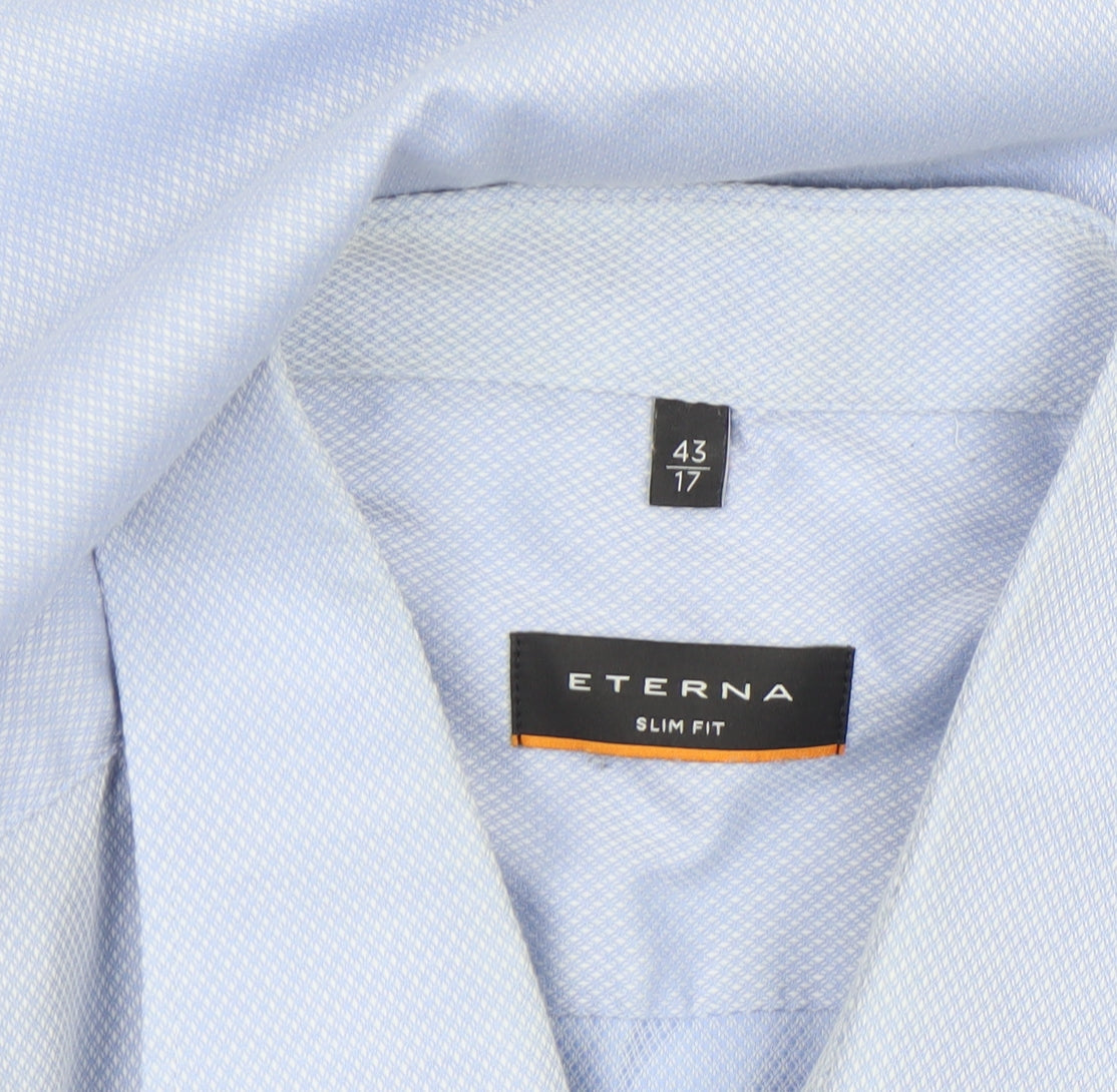 Eterna Men's Blue Slim Fit Long Sleeve Cotton Dress Shirt 17in Collar