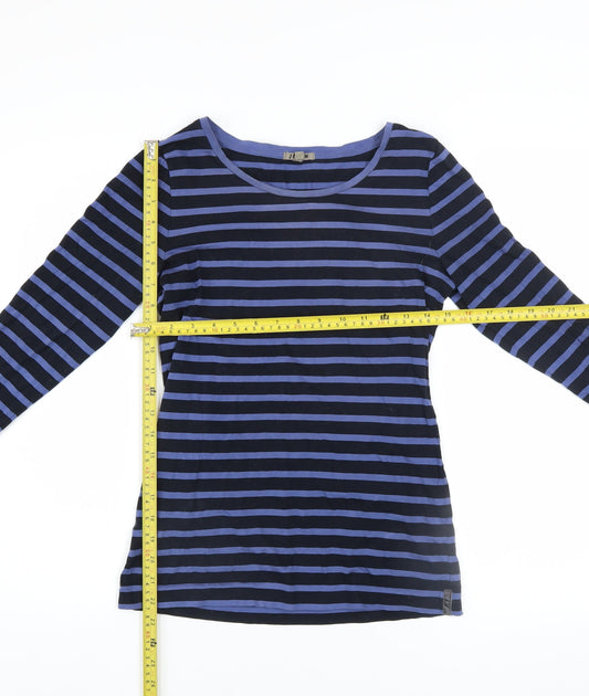 Jigsaw Women Blue Striped Long Sleeve Cotton Basic T-Shirt Size L