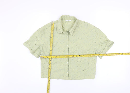 Marks and Spencer Girls Green Embroidered Cropped Button-Up Shirt 11-12 Years