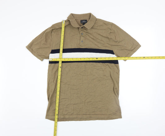 Next Men's Brown Colourblock Cotton Polo Shirt Size M