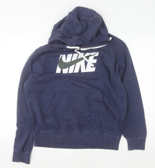 Nike Men’s Blue Pullover Hoodie M Logo Fleece Sweatshirt