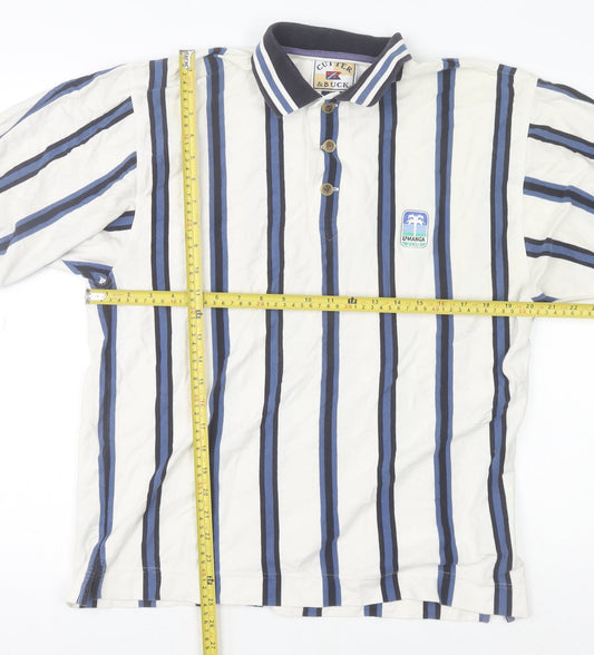 Cutter & Buck Men's White Striped Cotton Polo Shirt Size S Vintage Golf Style