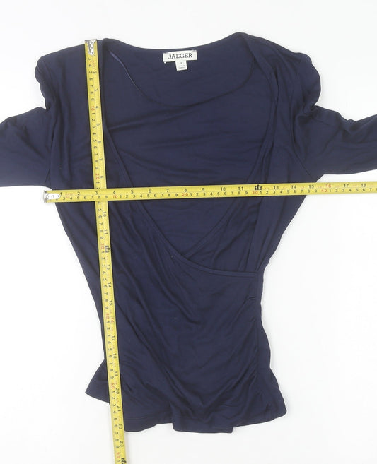 Jaeger Women’s Navy Wrap V-Neck Long Sleeve Blouse Size 8