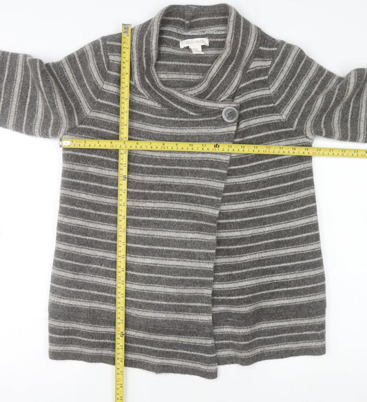 Ellen Tracy Womens Grey Striped Cowl Neck Cardigan Medium