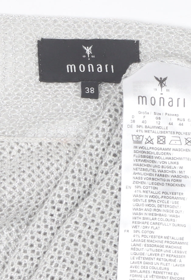 Brand and care label for Monari Women Silver 3/4 Sleeve Knit Jersey Blouse, size 12