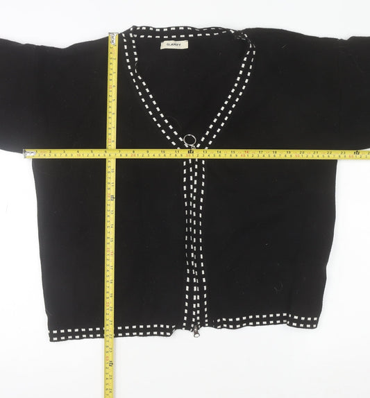 Glamify Women’s Black V-Neck Zip Cardigan M Long Sleeve Knitwear