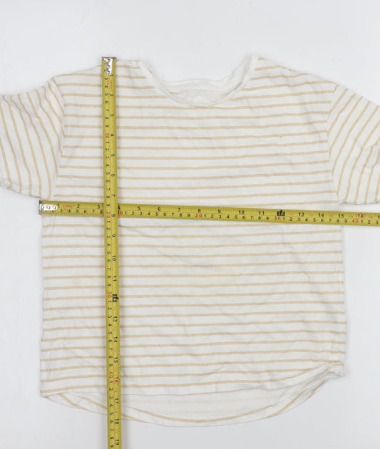 Dunnes Stores Girls Beige Striped Cotton T-Shirt 8-9 Years