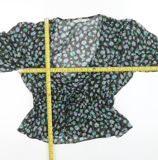 Stradivarius Women's Black Floral Chiffon Blouse Size 12