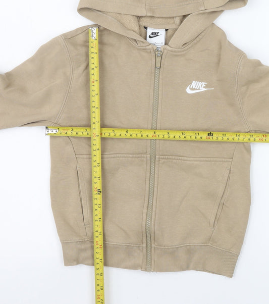 Nike Girls Beige Full Zip Hooded Basic Jacket 8-9 Years Cotton Blend