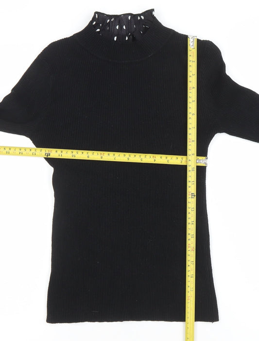 Blue Vanilla Women’s Black Mock Neck Ruffle Cuff Jumper Size M