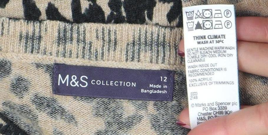 Marks and Spencer Unisex Beige Leopard Print Wool Jumper L