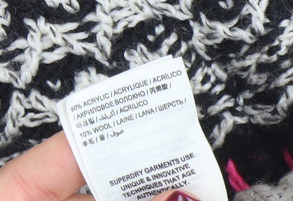 Superdry Men's Black Fair Isle Knit Jumper M Crew Neck Wool Blend