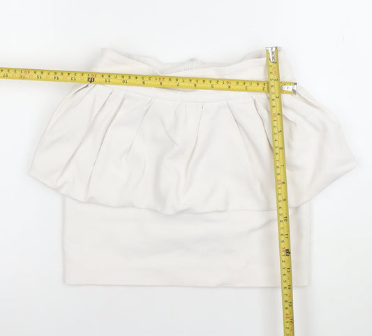 Zara Women Ivory Bubble Hem Short Skirt XS High Waist
