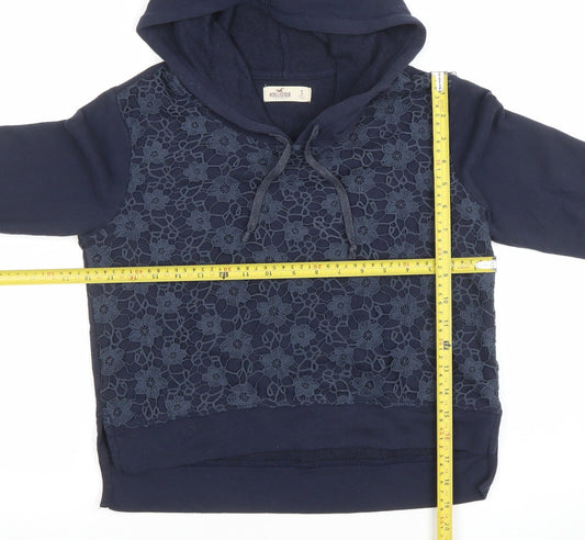 Hollister Women Navy Blue Lace Front Pullover Hoodie Size S